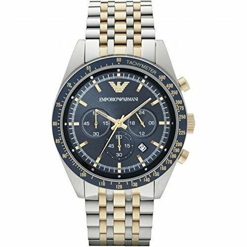 Emporio Armani Tazio Chronograph Blue Dial Two Tone Stainless Steel Watch For Men - AR6088 Watches Emporio Armani   