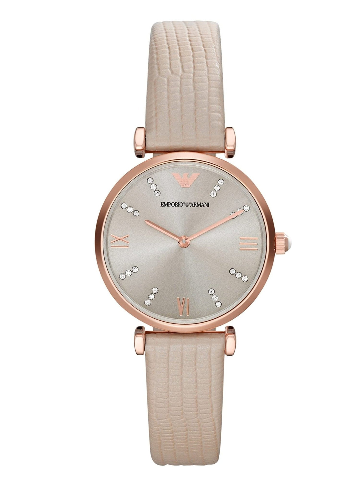 Emporio Armani Gianni T Bar Gunmetal Dial Beige Leather Strap Watch For Women - AR1681 Watches Emporio Armani   