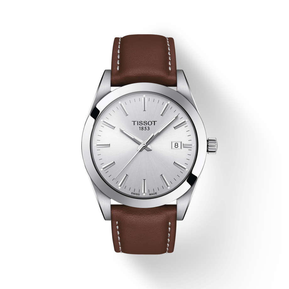 Tissot Gentleman Silver Dial Brown Leather Strap Watch For Men - T127.410.16.031.00 Watches Tissot   