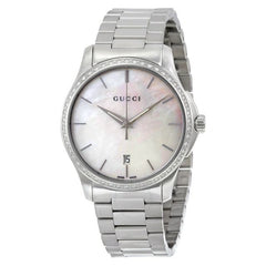 Gucci G Timeless White Mother of Pearl Dial Silver Steel Strap Watch For Women - YA126444 Watches Gucci   