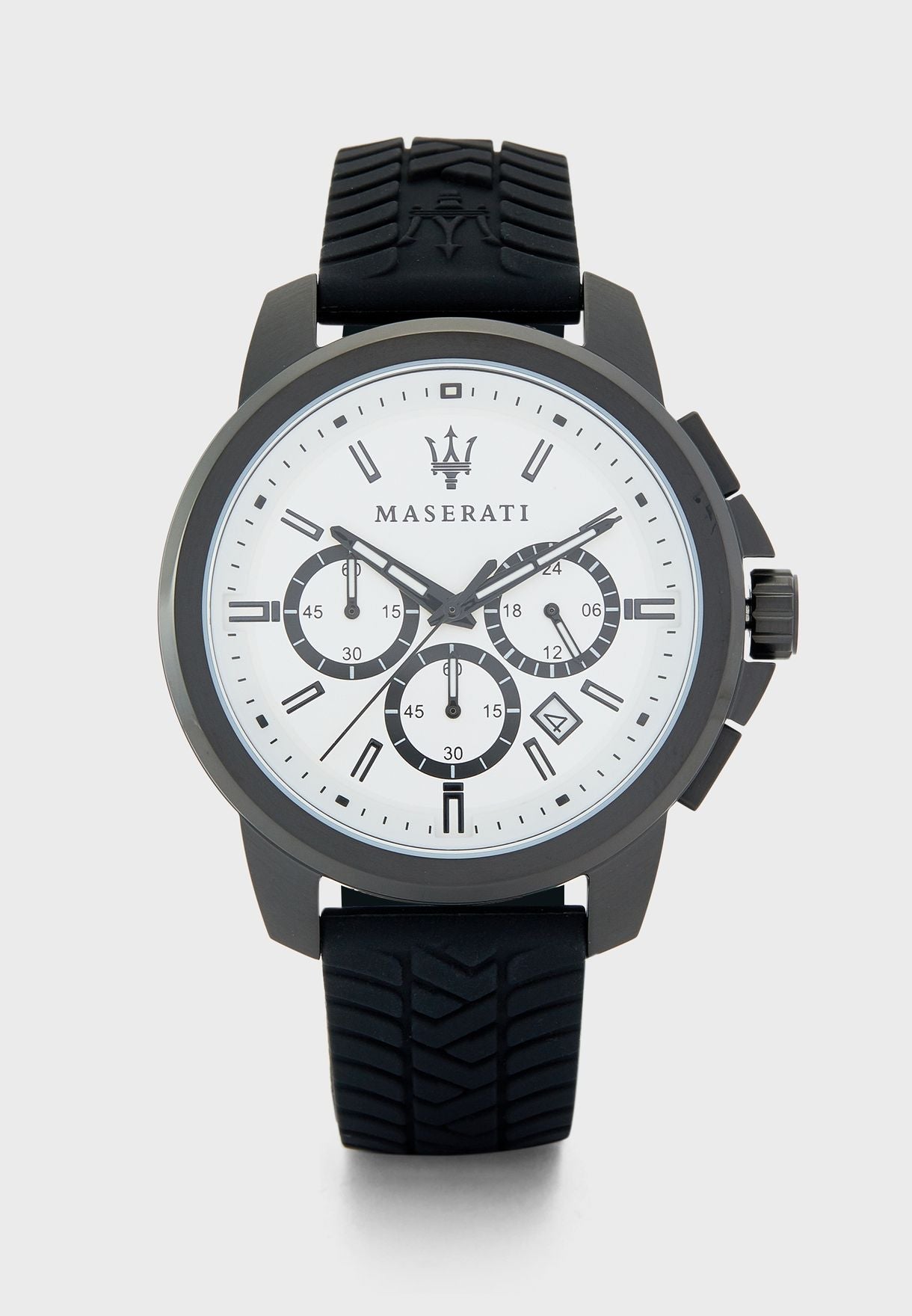 Maserati Successo 44mm White Dial Black Silicone Strap Watch For Men - R8871621010 Watches Maserati   