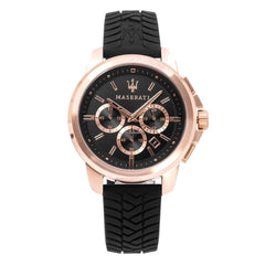 Maserati Successo 44mm Black Rose Gold Dial Black Rubber Strap Watch For Men - R8871621012 Watches Maserati   