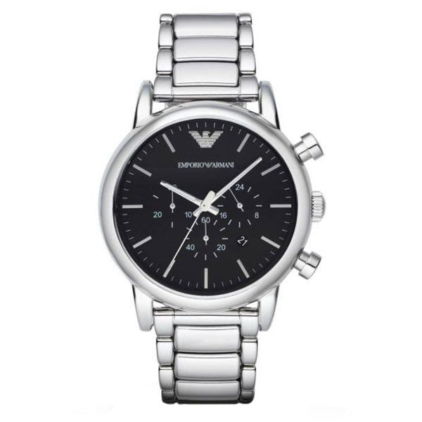 Emporio Armani Luigi Black Dial Silver Stainless Steel Watch For Men - AR1894 Watches Emporio Armani   