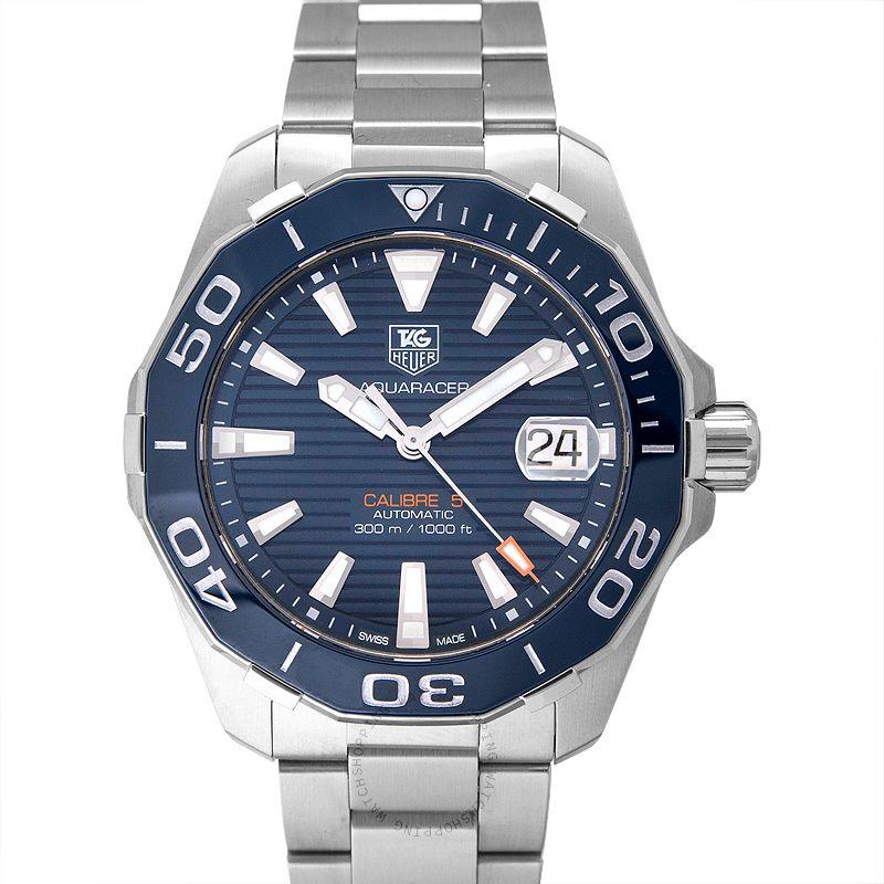 Tag Heuer Aquaracer Calibre 5 Blue Dial Silver Steel Strap Watch for Men - WAY211C.BA0928 Watches Tag Heuer   