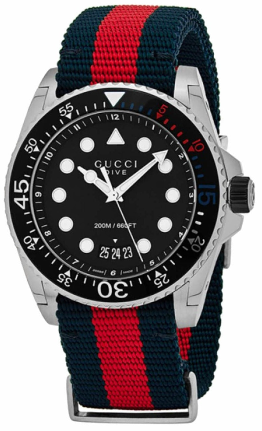 Gucci Dive Black Dial Red & Blue Nylon Strap Watch For Men - YA136210 Watches Gucci   