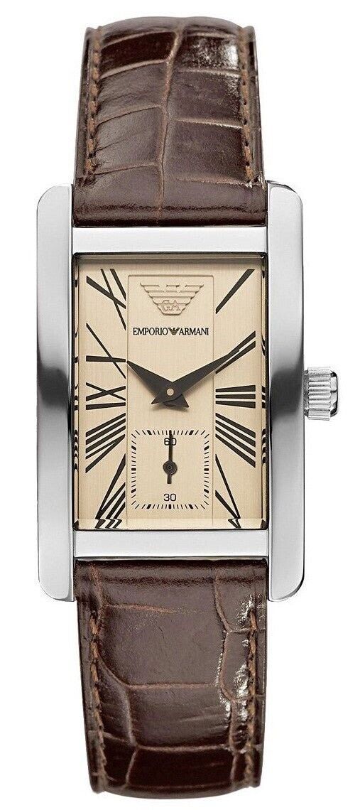 Emporio Armani Classic Beige Dial Brown Leather Strap Watch For Men - AR0154 Watches Emporio Armani   