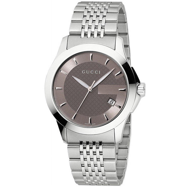 Gucci G Timeless Brown Dial Silver Steel Strap Watch For Men - YA126406 Watches Gucci   