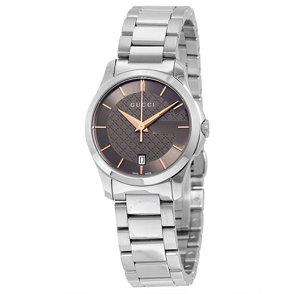 Gucci G Timeless Brown Dial Silver Steel Strap Watch For Women - YA126529 Watches Gucci   