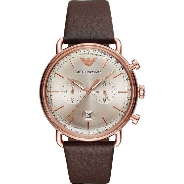 Emporio Armani Aviator Grey Dial Brown Leather Strap Watch For Men - AR11106 Watches Emporio Armani   