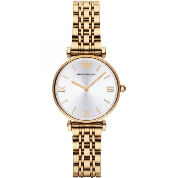 Emporio Armani Gianni T Bar Silver Dial Gold Stainless Steel Strap Watch For Women - AR1877 Watches Emporio Armani   