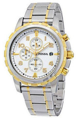 Fossil Dean Chronograph White Dial Silver Steel Strap Watch for Men - FS4795 Watches Fossil   