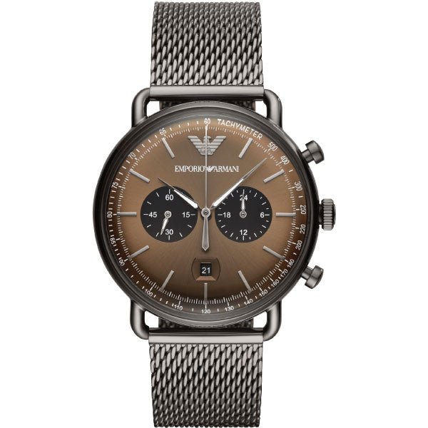 Emporio Armani Aviator Brown Dial Grey Mesh Bracelet Watch For Men - AR11141 Watches Emporio Armani   