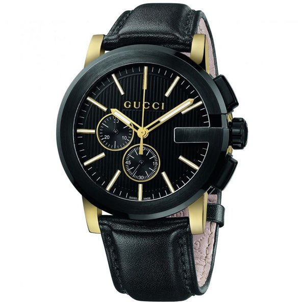 Gucci G Chrono Black Dial Black Leather Strap Watch For Men - YA101203 Watches Gucci   