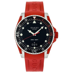 Gucci Dive Black Dial Red Rubber Strap Watch For Men - YA136309 Watches Gucci   