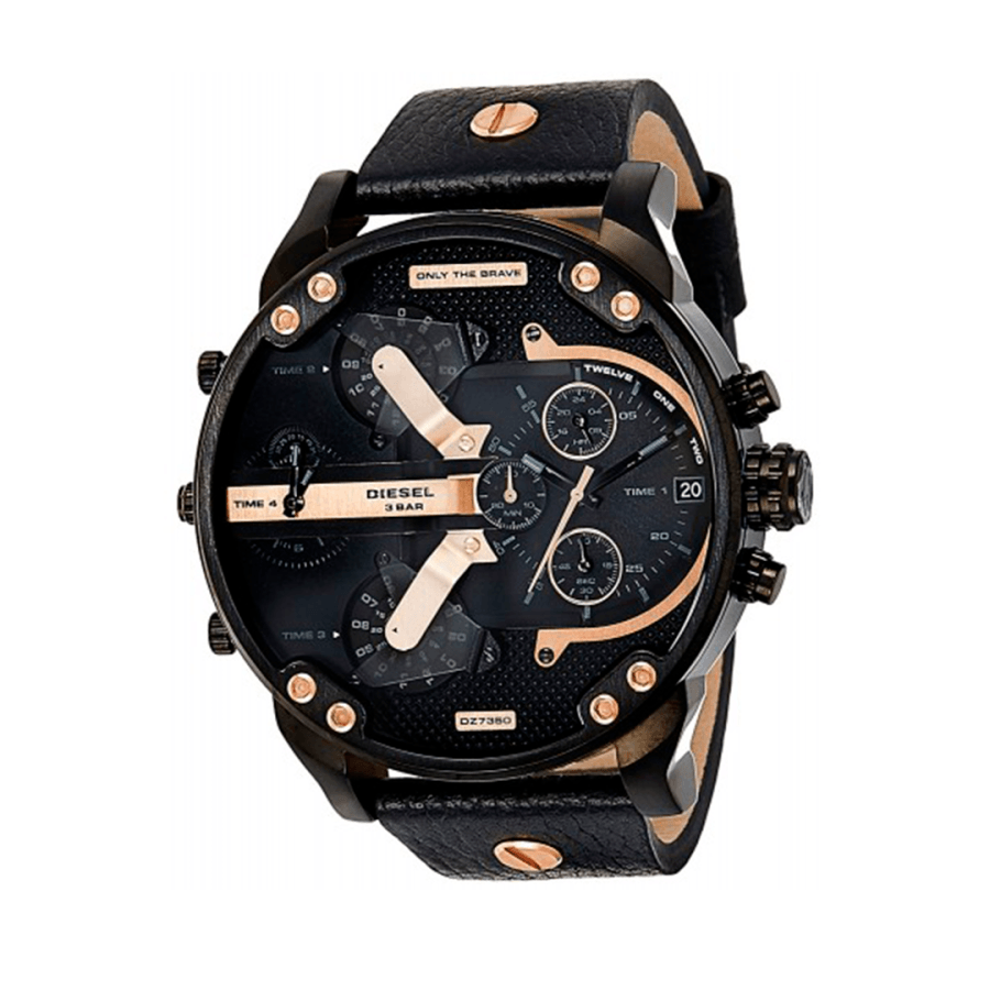 Diesel Mr Daddy 2.0 Black Dial Black Leather Strap Watch For Men - DZ7350 Watches Diesel   