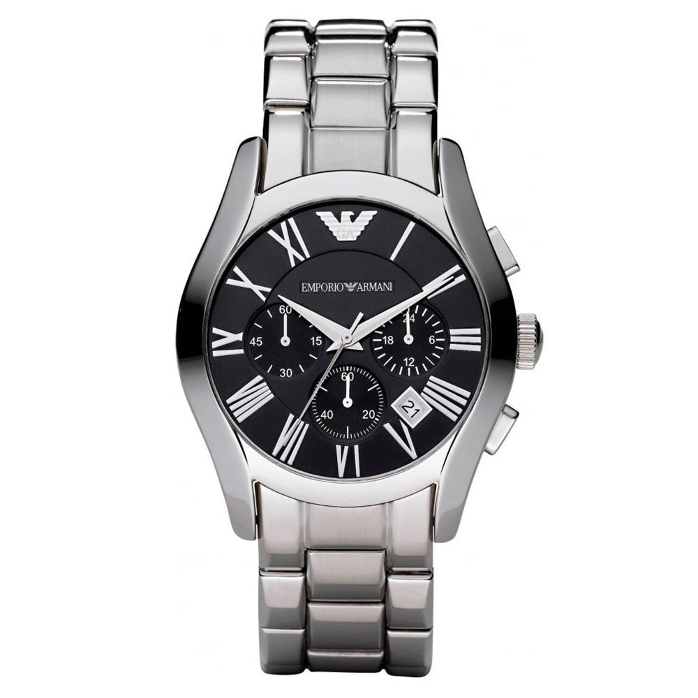 Emporio Armani Valente Chronograph Black Dial Silver Stainless Steel Watch For Men - AR0673 Watches Emporio Armani   