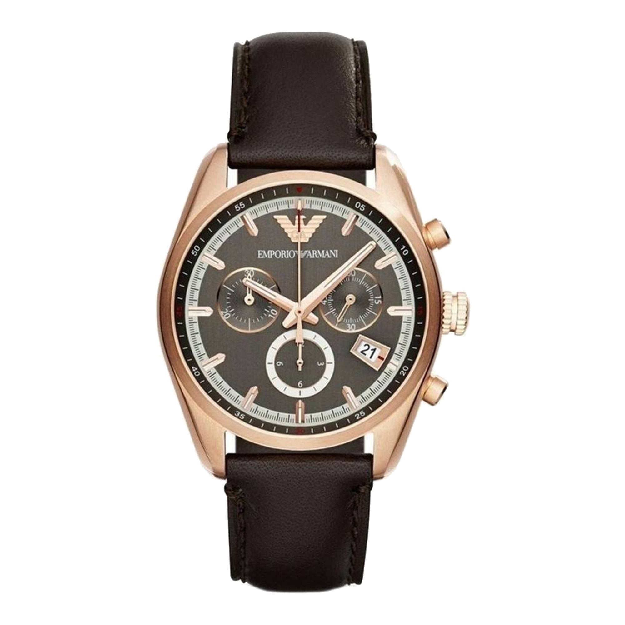 Emporio Armani Chronograph Gray Dial Brown Leather Strap Watch For Men - AR6043 Watches Emporio Armani   