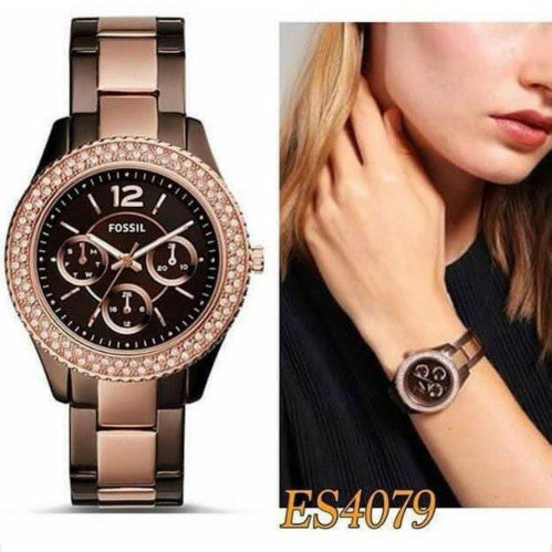 Fossil Stella Multifunction Black Dial Two Tone Steel Strap Watch for Women - ES4079 Watches Fossil   