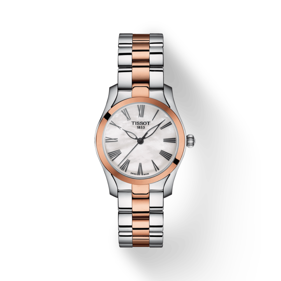 Tissot T Wave Mother of Pearl Dial Two Tone Stainless Steel Strap Watch For Women - T112.210.22.113.01 Watches Tissot   