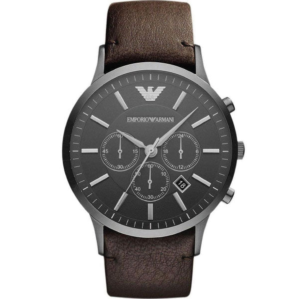 Emporio Armani Sportivo  Black Dial Brown Leather Strap Watch For Men - AR2462 Watches Emporio Armani   