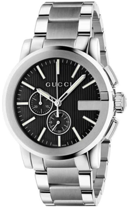 Gucci G Chrono Black Dial Silver Steel Strap Watch For Men - YA101204 Watches Gucci   