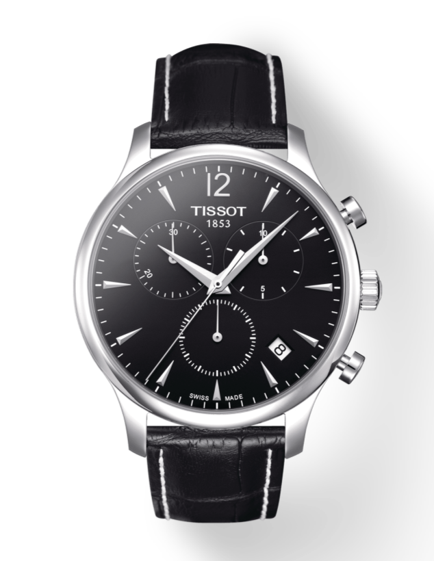 Tissot T Classic Tradition Black Dial Black Leather Strap Watch For Men - T063.617.16.057.00 Watches Tissot   