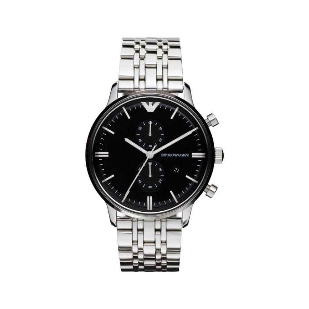 Emporio Armani Chronograph Black Dial Silver Stainless Steel Watch For Men - AR0389 Watches Emporio Armani   