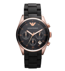 Emporio Armani Sportivo Black Dial Black Silicon Steel Strap Watch For Women - AR5906 Watches Emporio Armani   