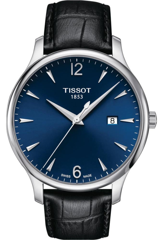 Tissot T Classic Tradition Blue Dial Black Leather Strap Watch For Men - T063.610.16.047.00 Watches Tissot   