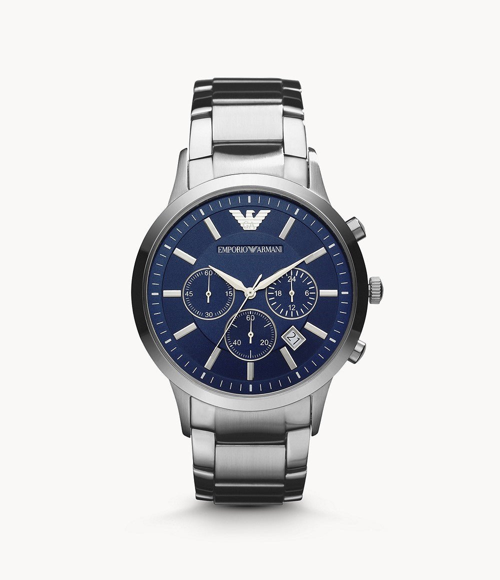 Emporio Armani Renato Chronograph Blue Dial Stainless Steel Strap Watch For Men - AR2448 Watches Emporio Armani   