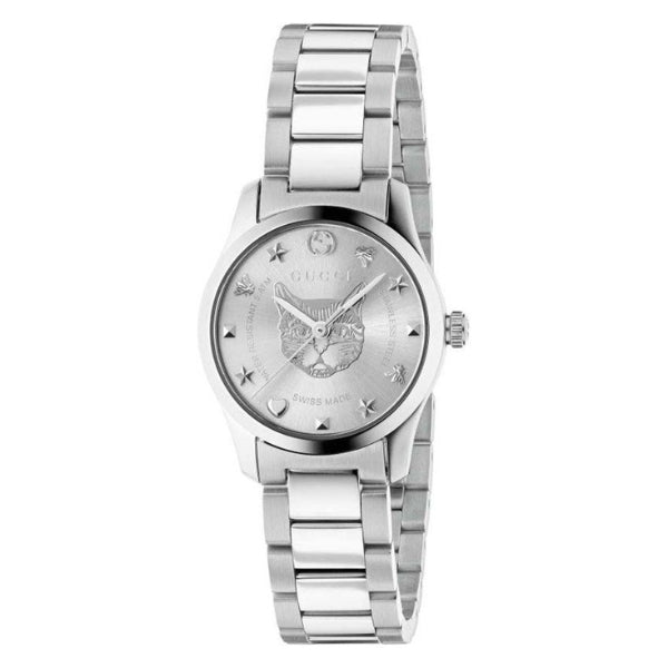 Gucci G Timeless Silver Dial Silver Steel Strap Watch For Women - YA126595 Watches Gucci   