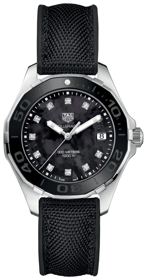 Tag Heuer Aquaracer Quartz Black Mother of Pearl Dial Black Textile Strap Watch for Women - WAY131M.FT6092 Watches Tag Heuer   