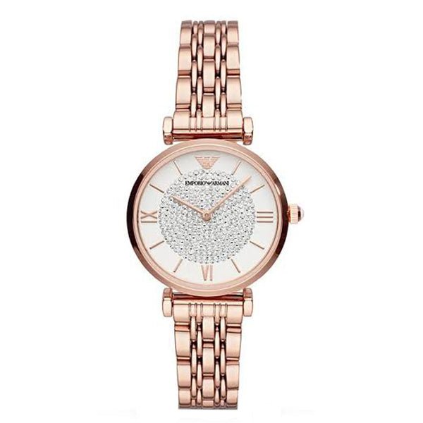 Emporio Armani T-Bar Gianni Crystal Pave Dial Rose Gold Stainless Steel Strap Watch For Women - AR11244 Watches Emporio Armani   