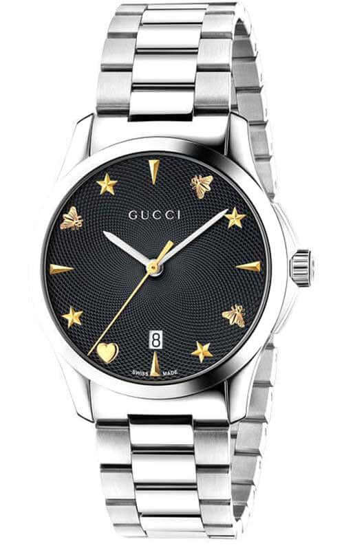 Gucci G Timeless Black Dial Silver Steel Strap Watch For Women - YA1264029A Watches Gucci   