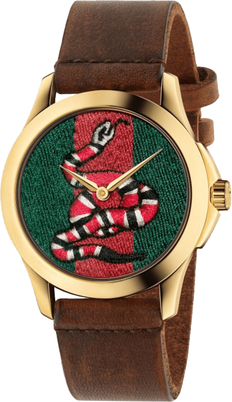 Gucci Le Marche Des Merveilles Green and Red Dial Brown Leather Strap Unisex Watch - YA1264012 Watches Gucci   
