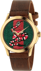 Gucci Le Marche Des Merveilles Green and Red Dial Brown Leather Strap Unisex Watch - YA1264012 Watches Gucci   