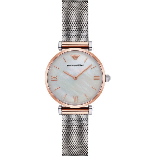 Emporio Armani Retro Mother of Pearl Dial Silver Mesh Bracelet Watch For Women - AR2067 Watches Emporio Armani   