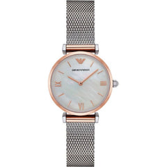 Emporio Armani Retro Mother of Pearl Dial Silver Mesh Bracelet Watch For Women - AR2067 Watches Emporio Armani   