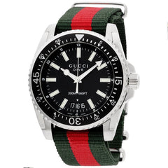 Gucci Dive Black Dial Green & Red Nylon Strap Watch For Men - YA136206 Watches Gucci   