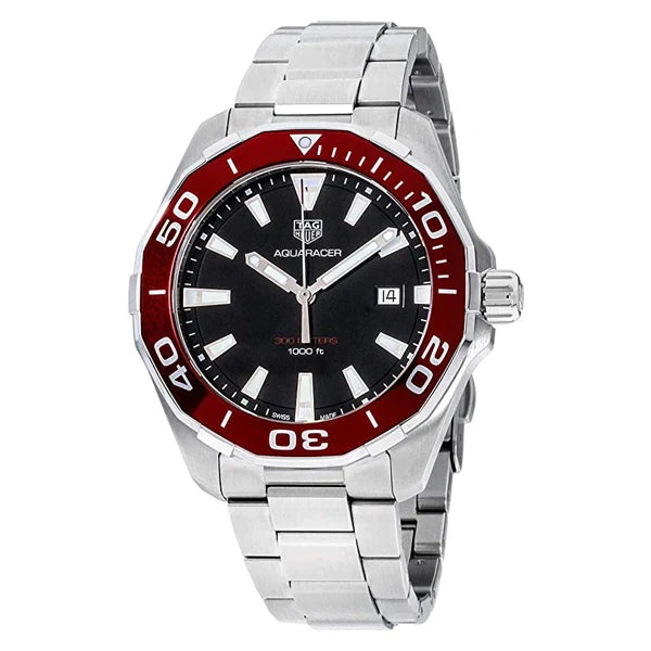 Tag Heuer Aquaracer 43mm Black Dial Silver Steel Strap Watch for Men - WAY101B.BA0746 Watches Tag Heuer   