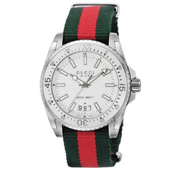 Gucci Dive White Dial Red & Green Nylon Strap Watch For Men - YA136207 Watches Gucci   