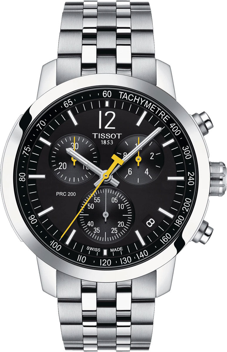 Tissot PRC 200 Chronograph Black Dial Silver Stainless Steel Watch For Men - T114.417.11.057.00 Watches Tissot   