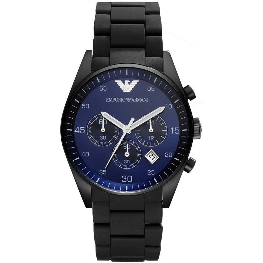 Emporio Armani Sportivo Chronograph Blue Dial Black Strap Watch For Men - AR5921 Watches Emporio Armani   