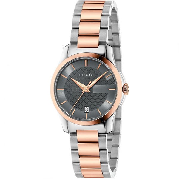 Gucci G Timeless Grey Dial Two Tone Steel Strap Watch For Women - YA126527 Watches Gucci   