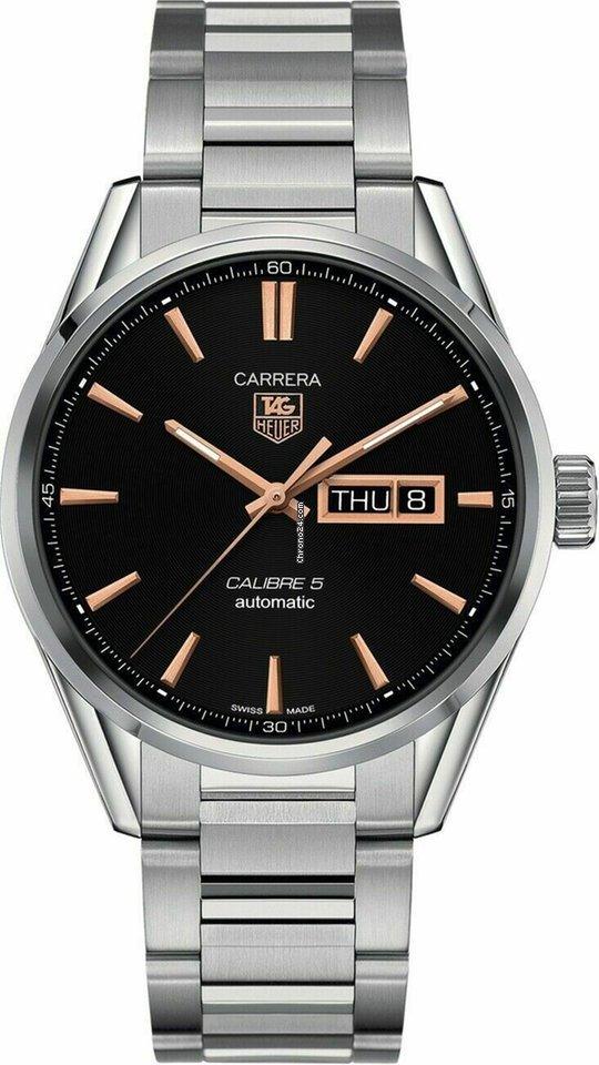 Tag Heuer Carrera Calibre 5 Automatic Black Dial Silver Steel Strap Watch for Men - WAR201C.BA0723 Watches Tag Heuer   