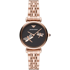 Emporio Armani Gianni T Bar Black DIal Rose Gold Stainless Steel Watch For Women - AR11206 Watches Emporio Armani   