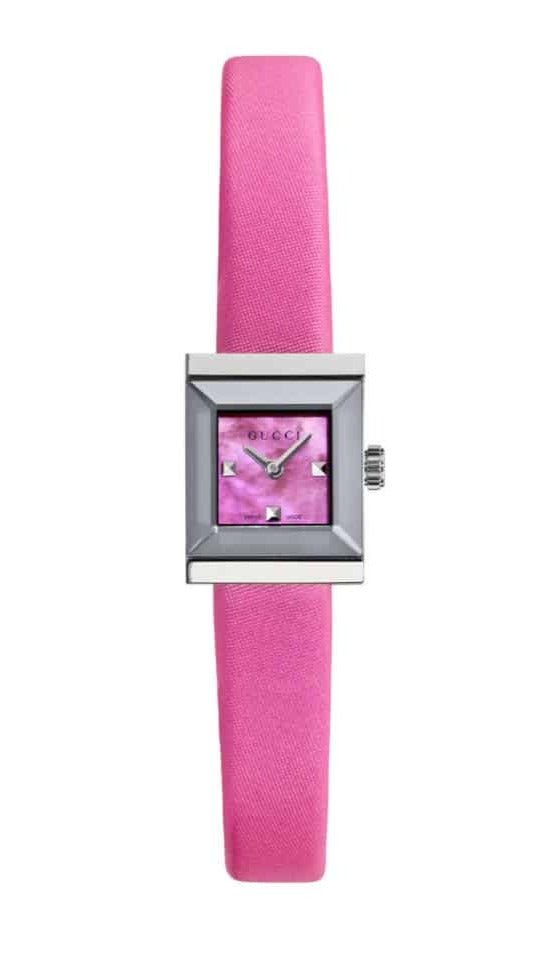 Gucci G-Frame Square Fuchsia Mother of Pearl Dial Fuchsia Leather Strap Watch For Women - YA128533 Watches Gucci   