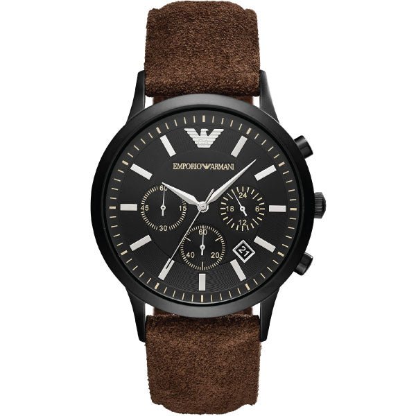 Emporio Armani Chronograph Black Dial Brown Leather Strap Watch For Men - AR11078 Watches Emporio Armani   