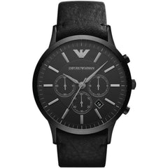 Emporio Armani Sportivo Chronograph Black Dial Black Leather Strap Watch For Men - AR2461 Watches Emporio Armani   