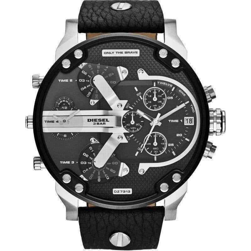 Diesel Mr Daddy Black Dial Black Leather Strap Watch For Men - DZ7313 Watches Diesel   